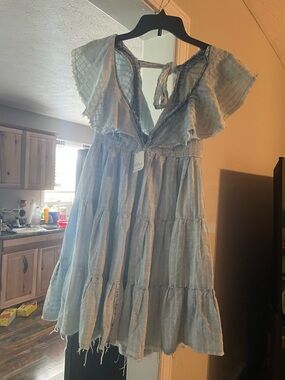 Free People Light Blue Textured Tiered Dress